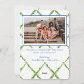 Blauw & Wit Chinoiserie Greenery, Grandmillenial Feestdagenkaart (Achterkant)