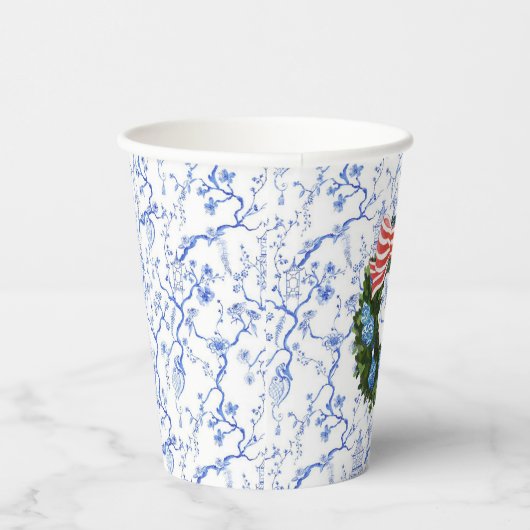 Blauw & Wit Chinoiserie Kerstkrans Papieren Bekers (Rechts)