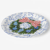 Blauw & Wit Chinoiserie Kerstkrans Papieren Bordje (Gekanteld)