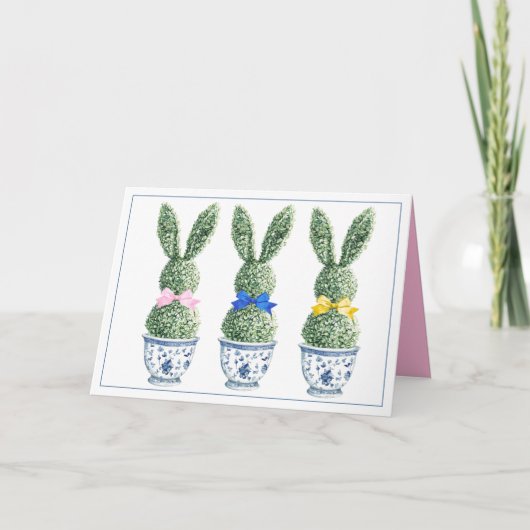 Blauw-wit chinoiserie met konijnen topiary kaart (Voorkant)