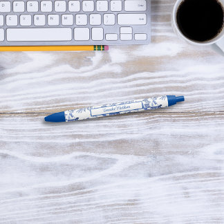 Blauw Wit Chinoiserie Monogram Aziatisch Geïnspire Blauwe Inkt Pen