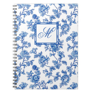 Blauw-wit Chinoiserie Monogram Notitieboek