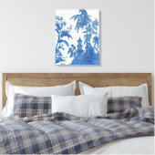Blauw Wit Chinoiserie Muur Art Decor Canvas Print (Insitu (Slaapkamer))