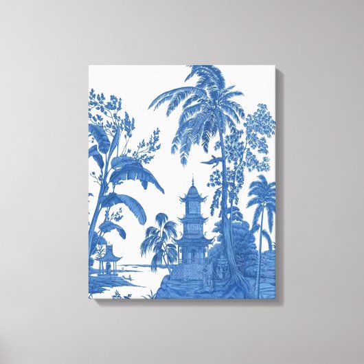 Blauw Wit Chinoiserie Muur Art Decor Canvas Print (Voorkant)