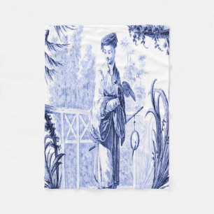 Blauw-wit Chinoiserie Oriental Fleece Deken