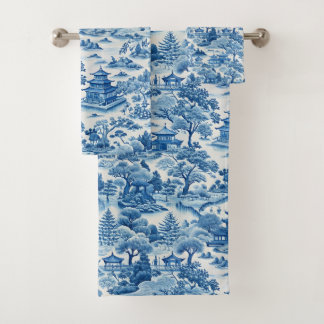 Blauw-wit chinoiserie patroon bad handdoek