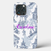 Blauw & wit Chinoiserie Patroon met Monogram Case-Mate iPhone Case (Achterkant)