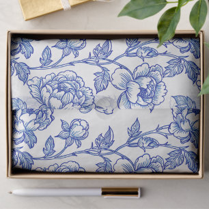 Blauw-wit Chinoiserie Roos Peony Tissuepapier