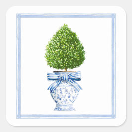 Blauw & Wit Chinoiserie Topiary Vierkante Sticker