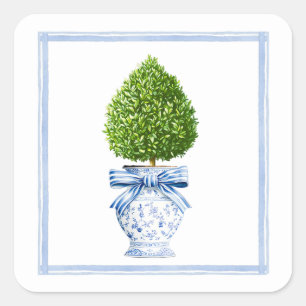 Blauw & Wit Chinoiserie Topiary Vierkante Sticker