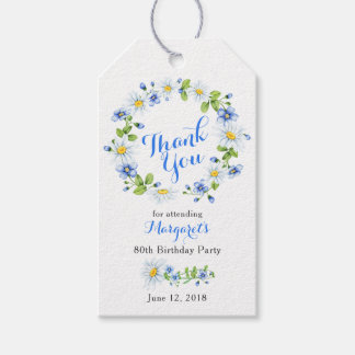 Blauw Wit Daisy Bloemen 80ste Verjaardag Dank u Cadeaulabel