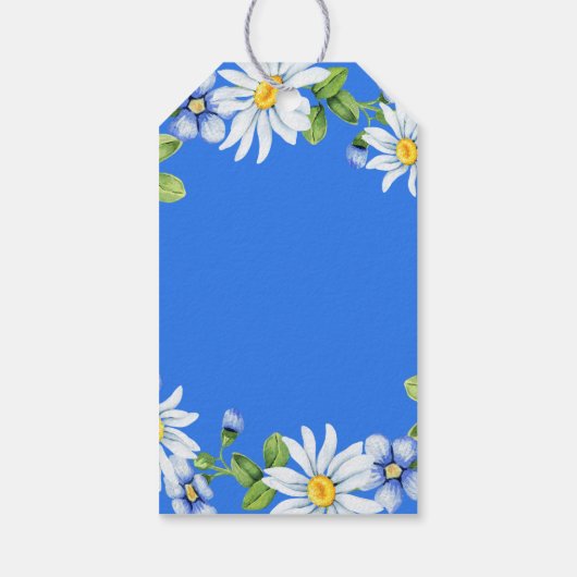 Blauw Wit Daisy Bloemen 80ste Verjaardag Dank u Cadeaulabel (Achterkant)