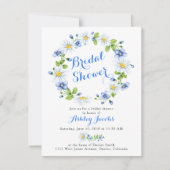 Blauw Wit Daisy Bloemen Bruids Douche Uitnodiging (Voorkant)