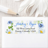Blauw Wit Daisy Bloemen Bruiloft Adresetiketten Etiket (Insitu)