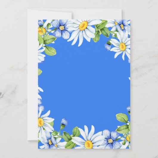 Blauw Wit Daisy Bloemen Bruiloft Uitnodiging (Achterkant)