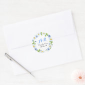 Blauw Wit Daisy Floral Wedding Dank u Ronde Sticker (Envelop)