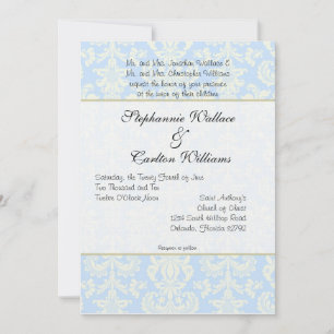 Blauw/wit Damask bruiloft uitnodiging