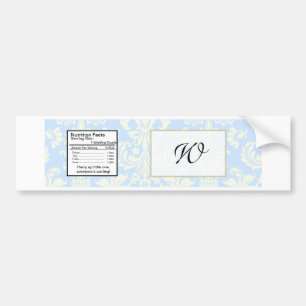 Blauw/Wit Damask het Flessenetiket van het Huwelij Bumpersticker