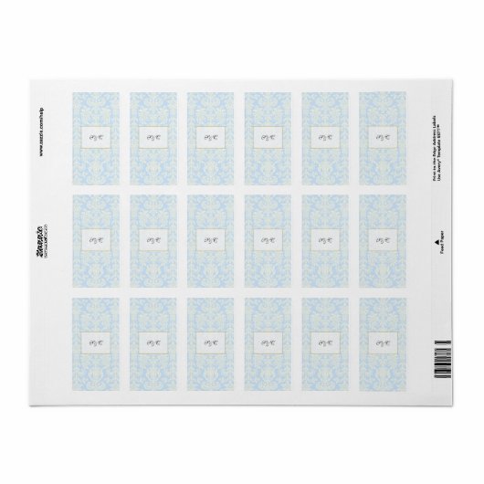 Blauw/Wit Damask Wedding Hershey's Mini Wrapper Etiket (Full Sheet)