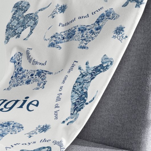 Blauw Wit Delft Dachshund Fleece Deken