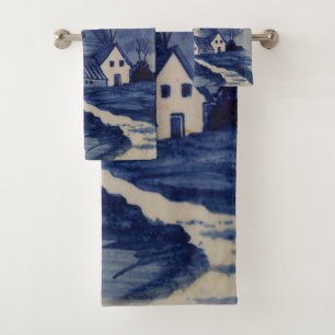 Blauw Wit Delft Windmolen Bad Handdoek