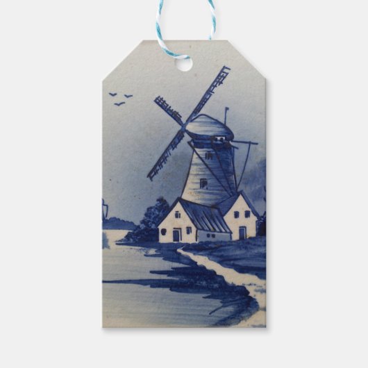 Blauw Wit Delft Windmolen Cadeaulabel (Voorkant)