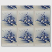  Blauw Wit Delft Windmolen Cadeaupapier (Vlak)