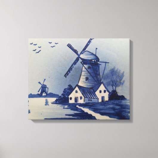  Blauw Wit Delft Windmolen Canvas Afdruk (Voorkant)