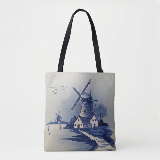  Blauw Wit Delft Windmolen Draagtas (Voorkant)