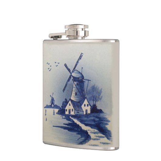 Blauw Wit Delft Windmolen Heupfles (Links)
