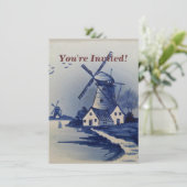 Blauw Wit Delft Windmolen Kaart (Staand voorkant)
