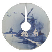  Blauw Wit Delft Windmolen Kerstboom Rok (Voorkant)