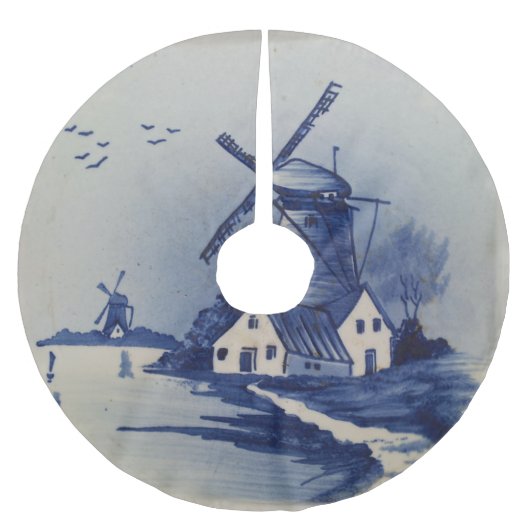 Blauw Wit Delft Windmolen Kerstboom Rok (Voorkant)