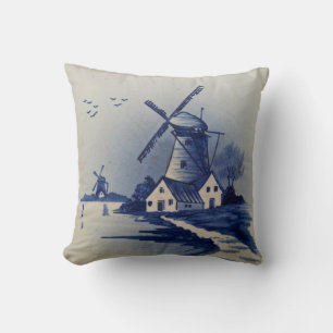Blauw Wit Delft Windmolen Kussen