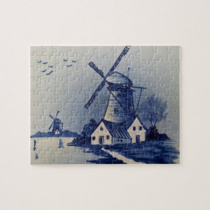  Blauw Wit Delft Windmolen Legpuzzel