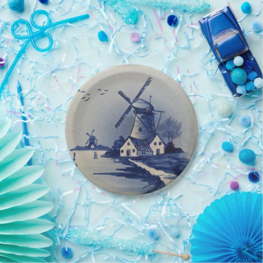 Blauw Wit Delft Windmolen Papieren Bordje (Feest)