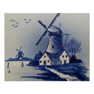  Blauw Wit Delft Windmolen Perfect Poster