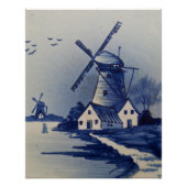  Blauw Wit Delft Windmolen Perfect Poster (Voorkant)