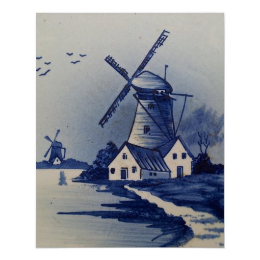  Blauw Wit Delft Windmolen Perfect Poster (Voorkant)