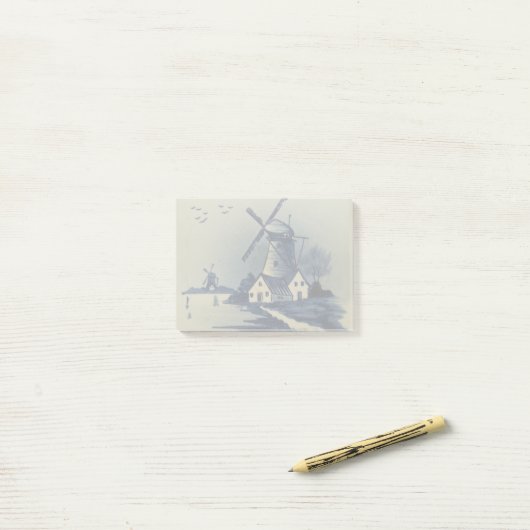 Blauw Wit Delft Windmolen Post-it® Notes (Op bureau)