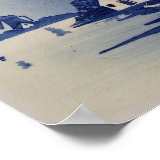  Blauw Wit Delft Windmolen Poster (Hoek)