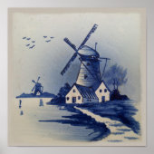  Blauw Wit Delft Windmolen Poster (Voorkant)