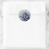 Blauw Wit Delft Windmolen Ronde Sticker (Tas)