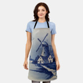  Blauw Wit Delft Windmolen Schort (Gedragen)