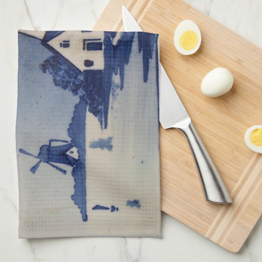 Blauw Wit Delft Windmolen Theedoek (Quarter Fold)