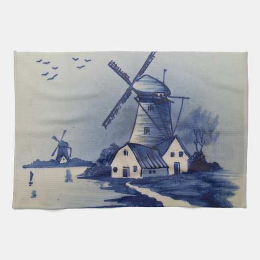Blauw Wit Delft Windmolen Theedoek (Horizontaal)