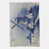 Blauw Wit Delft Windmolen Theedoek (Verticaal)