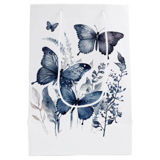 Blauw-wit Delfts kunstvlinders met bloemen Medium Cadeauzakje (Achterkant)