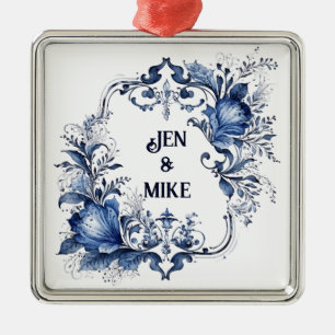 Blauw-wit Delfts ornament met bloemen