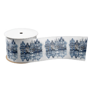 Blauw-wit Delfts stijl traditionele huizen Lint